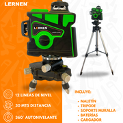 Laser 12 Líneas + Maletín + Trípode Verde