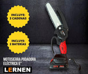 Motosierra Podadora Eléctrica 6 Pulgadas + 2 Baterías